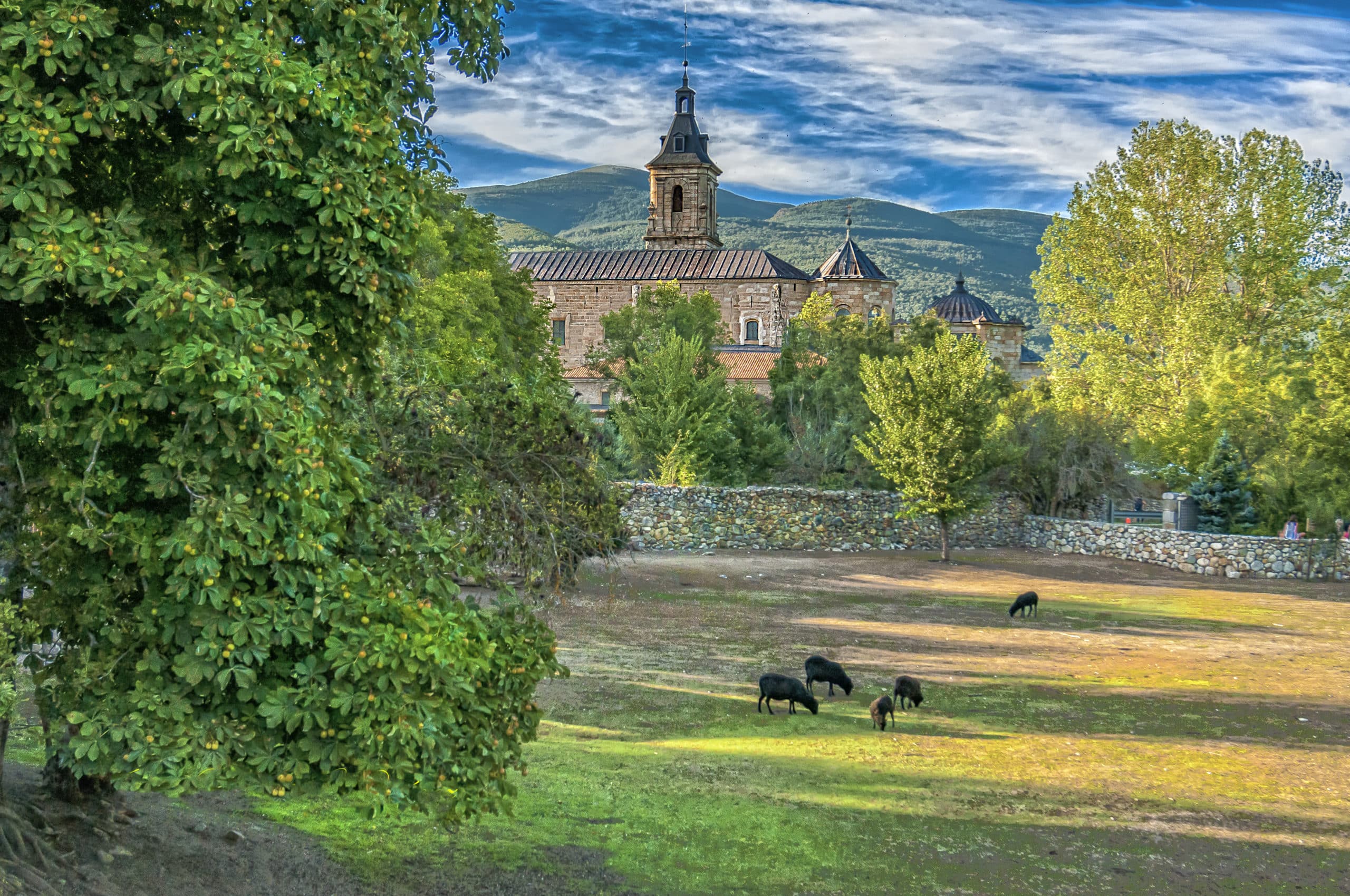 Monastery of El Paular. View of the Monastery of El Paular from the bridge of forgiveness, Rascafría, Madrid, Spain.