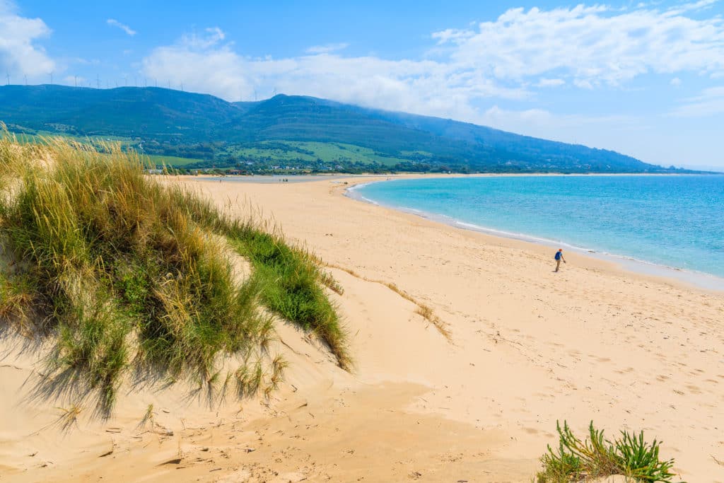 View of Paloma beach from sand dune, Costa de la Luz, Spain