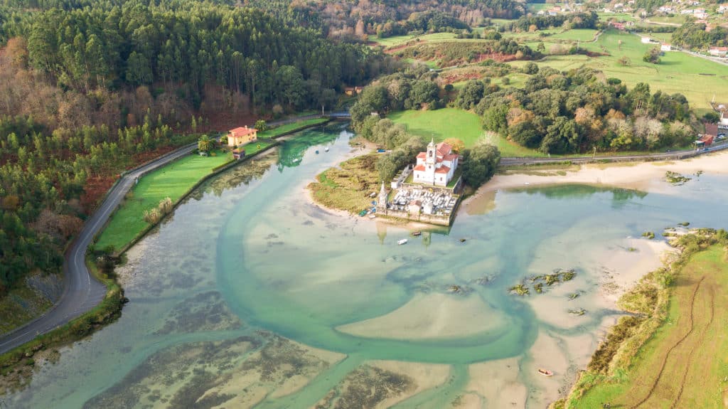 aerial view of countryside cemetery in asturias, Spain