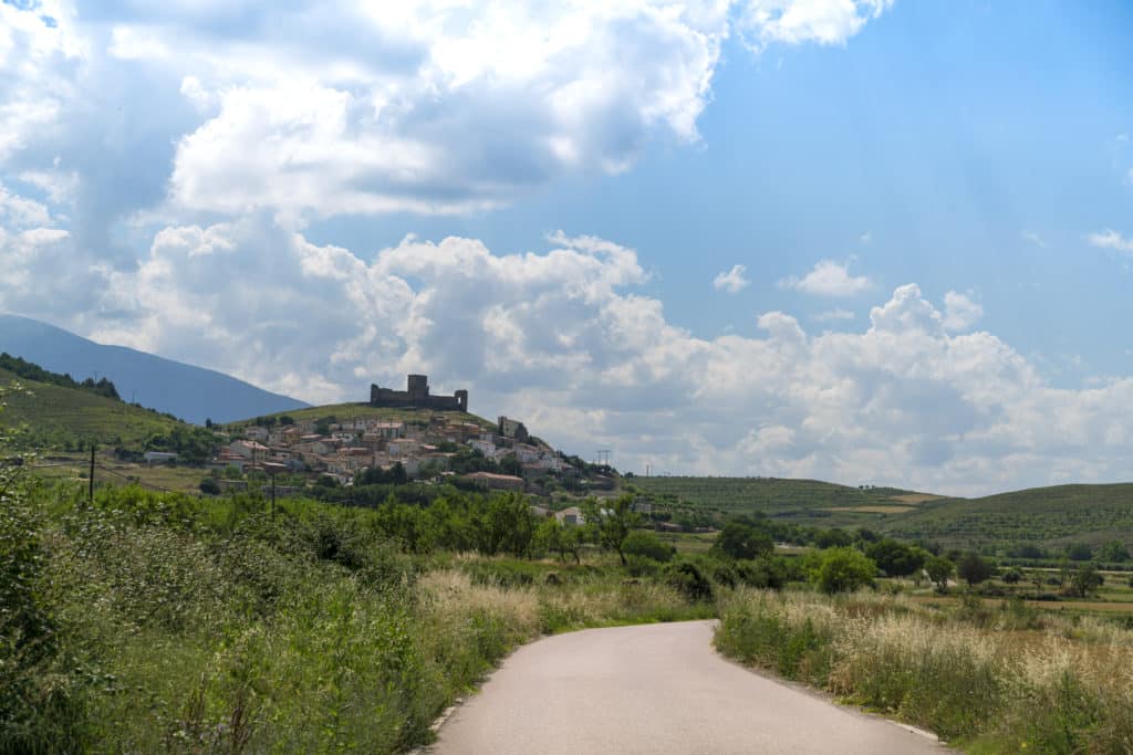 Landscape of the village of Trasmoz with the castle at the top of the mountain the only Spanish village officially cursed and excommunicated by the Catholic Church Zaragoza, Spain