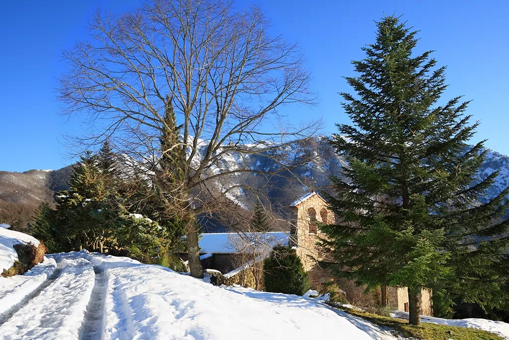 Paisaje nevado en el macizo del Montseny (Barcelona).