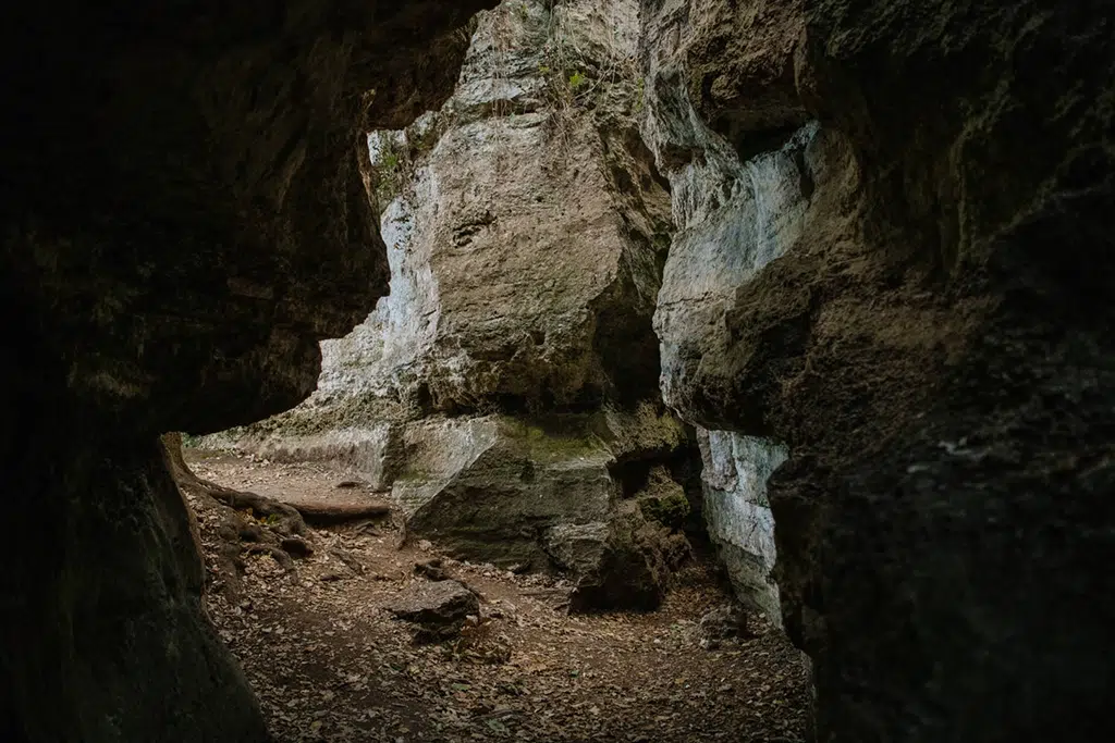 Interior de una de las grietas de Les Estunes.