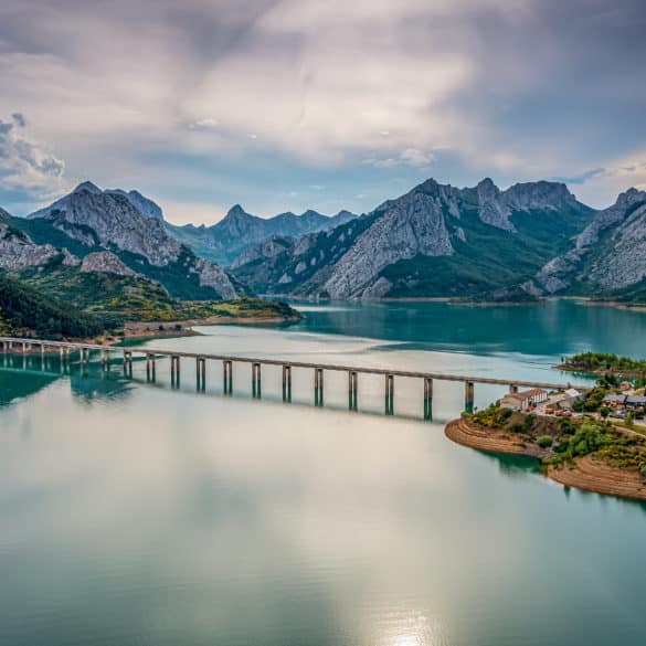 Aerial View Over Lake Riaño, León, Picos de Europa , Spain